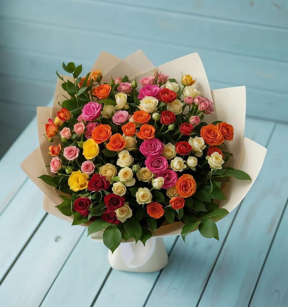 Букет Микс из разноцветных кустовых роз в Новоаннинске