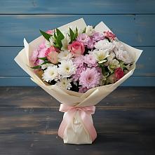 Букет цветов из:  Хризантемы, Альстромерии и Розы в Новоаннинске