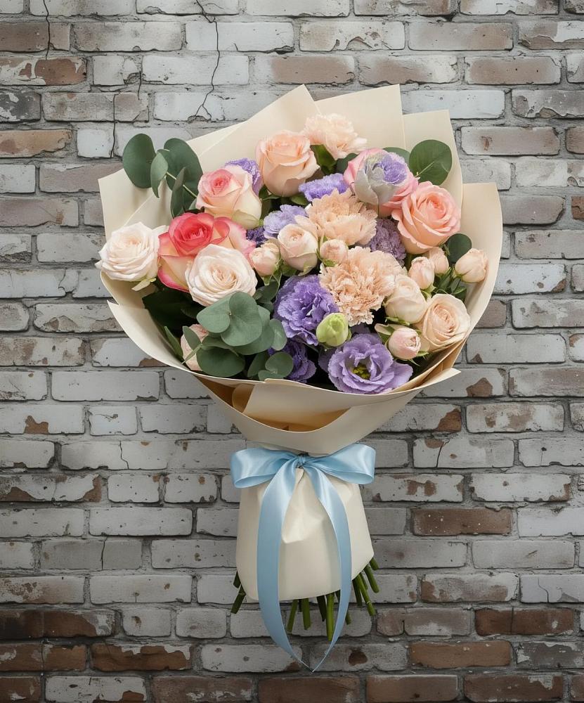 Букет цветов из: Розы, Лизиантусы и Гвоздики в Новоаннинске